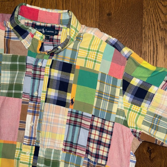 Polo Ralph Lauren Vintage Madras Patchwork Plaid Short Sleeve Shirt Men’s Large - Picture 6 of 9